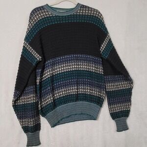 Vintage Ron Chereskin Sweater Mens Medium Multicolor Geometric Waffle Knit 90s